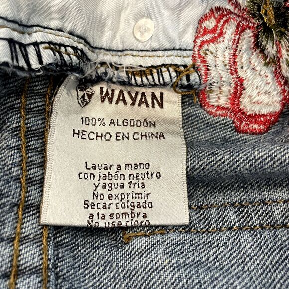 WAYAN | Raw Edge Denim Jean Shorts Floral Embroidery L/G Waist 27 Daisy Dukes - Picture 12 of 12